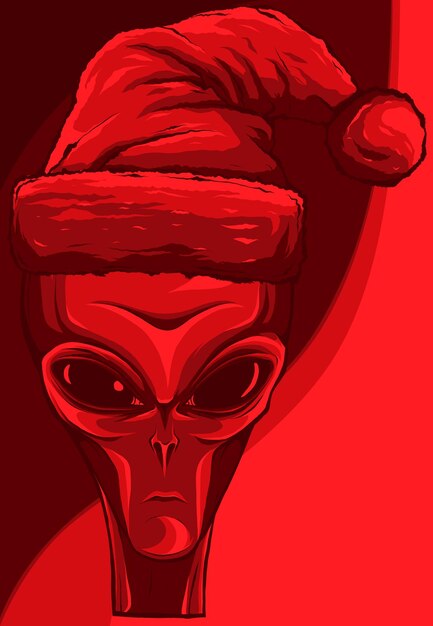 Alien wearing santa claus hat Christmas alien face Clipart vector illustration