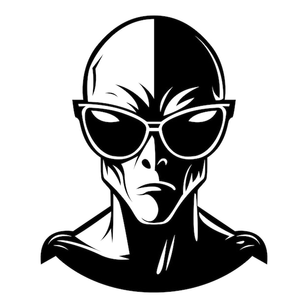 alien wearing sunglasses iconic logo vector illustration