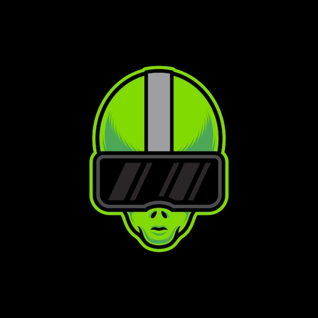 Vector alien wearing virtual reality vector art illustration on isolated background