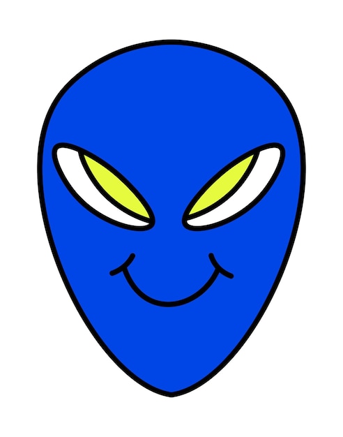 Alieno con adesivo faccia blu o vettore di emoticon