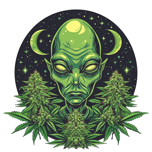 Vettore alien_with_cannabis_art_t_shirt_designs