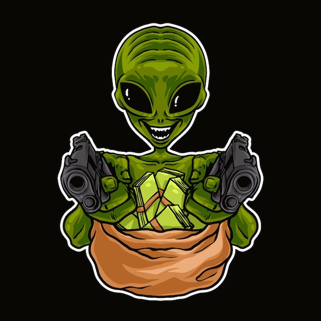 Vector alien with money illustration