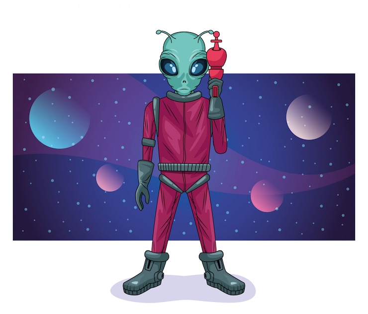Vector 宇宙キャライラストの武器を持つエイリアン