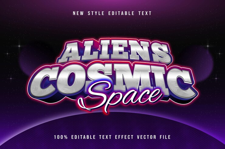 Vector aliens cosmic space editable text effect modern neon style