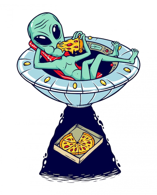 Aliens pizza illustratie