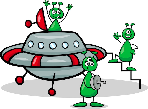 Vector aliens with ufo cartoon illustration