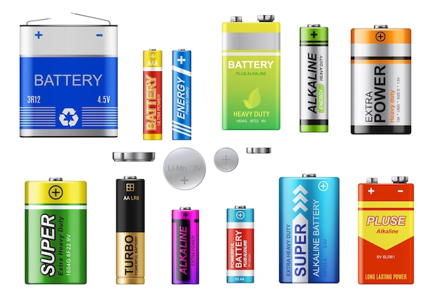 Vector alkaline batteries button cells and accumulators
