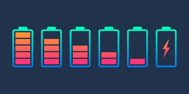 Alkaline batterij ingesteld pictogram in vlakke stijl Verschillende grootte accu vectorillustratie op geïsoleerde achtergrond Accumulator opladen teken bedrijfsconcept