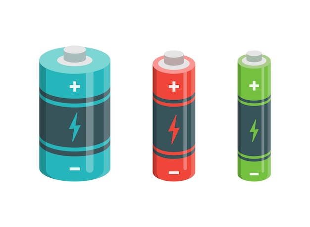 Alkaline batterij set icoon in platte stijl Different size accumulator vector illustratie op geïsoleerde achtergrond Accumulator recharge sign business concept