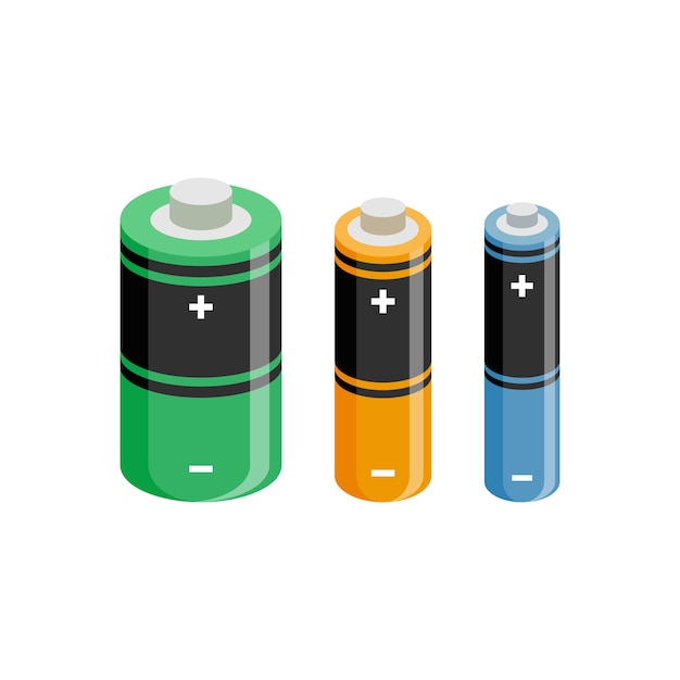 Alkaline batterij set icoon in platte stijl Verschillende grootte accumulator vector illustratie op geïsoleerde achtergrond Accumulator opladen teken bedrijfsconcept