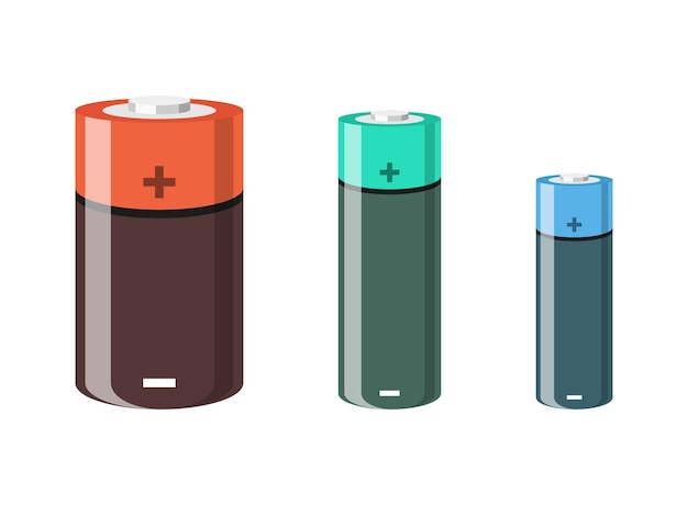 Alkaline batterij set icoon in platte stijl Verschillende grootte accumulator vector illustratie op geïsoleerde achtergrond Accumulator opladen teken bedrijfsconcept