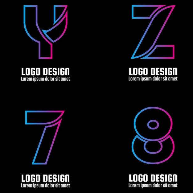 Vector all alphabet and numbers logo in gradients style full editable vector