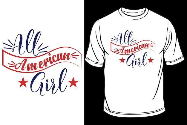 Tutto il design della maglietta del 4 luglio patriottico della ragazza americana