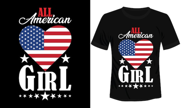 All American Girl Typography Tshirt Design Vector Illustration