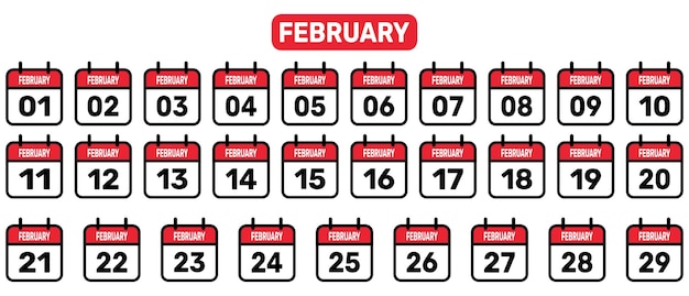 Tutti i set di febbraio calendario illustrazione vettoriale di sfondo