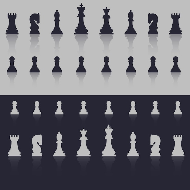 Vector all figures are chess in cold shades with a shadow in the form of reflection flat style