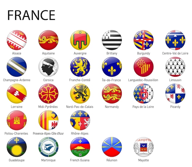 Vector all flags of regions of france