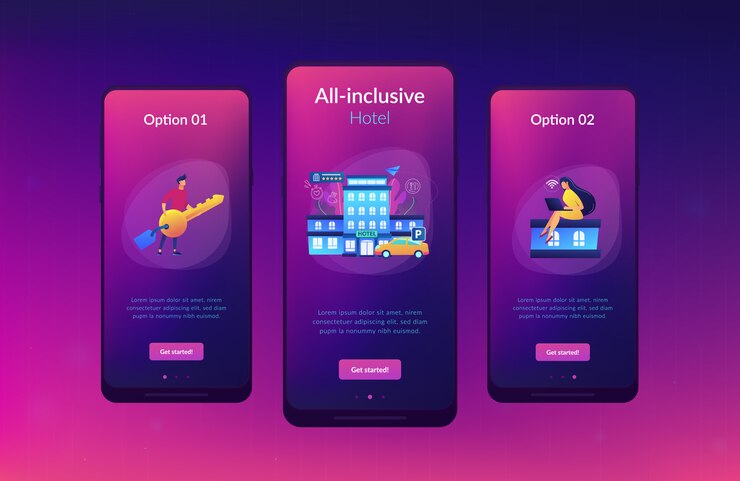 Vector all-inclusive hotel app interface template.