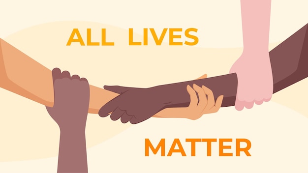 すべての生命が重要-腕を組んで人種差別停止運動に参加するさまざまな人々