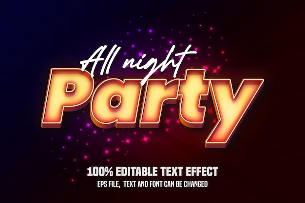 Vector all night party neon text effect