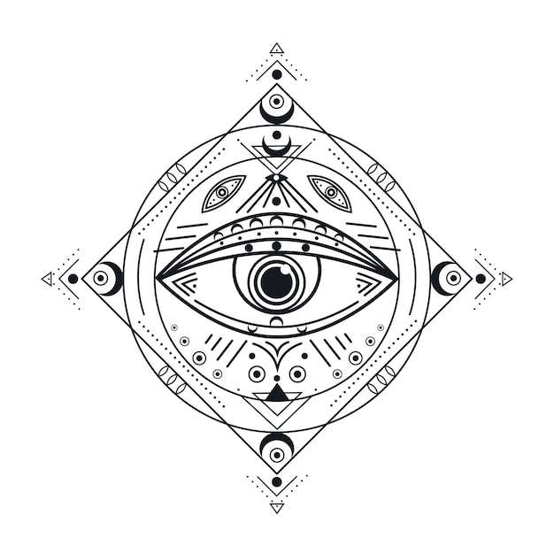 Occhio che tutto vede simbolo degli illuminati neri emblema dagli occhi della provvidenza isolato protezione vintage tatuaggio occulto illustrazione vettoriale esoterica icona massonica provvidenza massonica alchimia