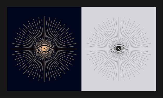 All seeing eye symbol vector with engraving style