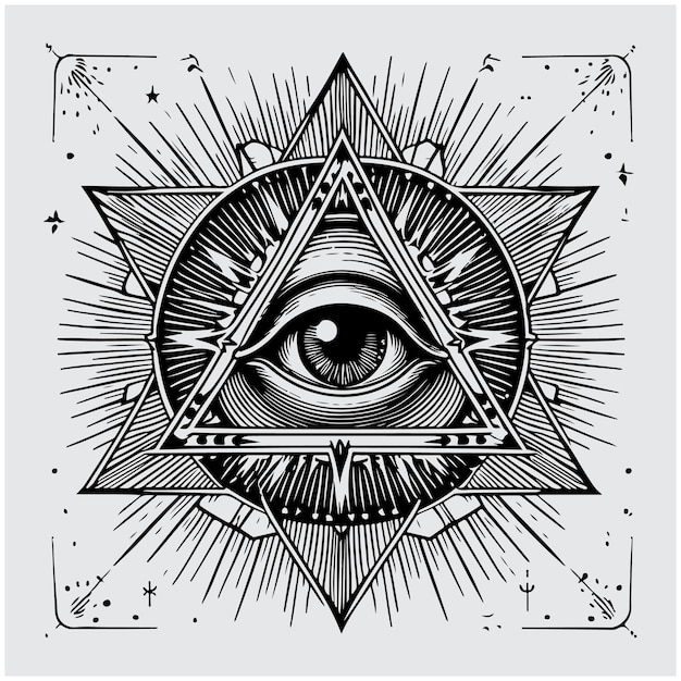 All seeing eye with sunburst Eye of Providence vector illustration Sacred geometry symbol