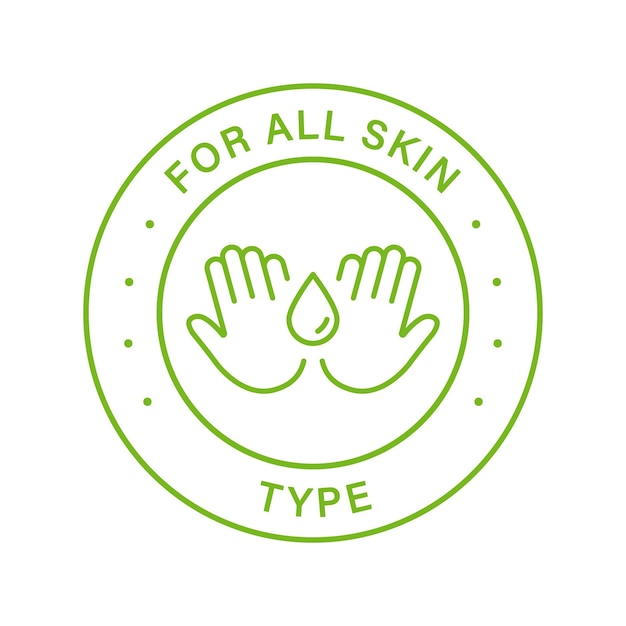 For All Skin Body Types Line Green Stamp Cosmetic Beauty Product Outline Sticker Natural Cosmetic