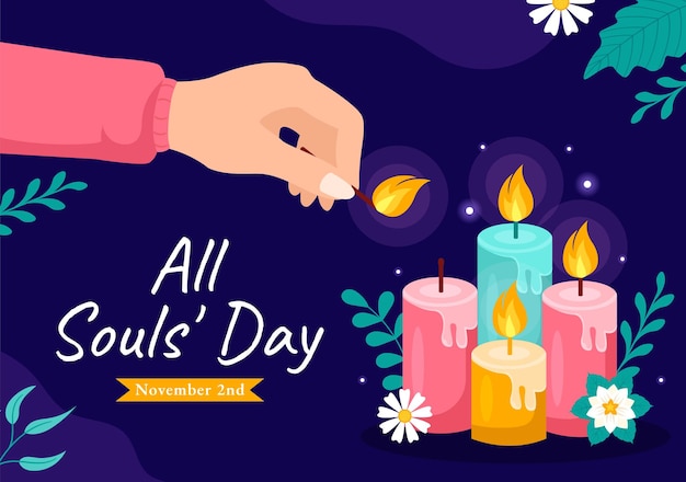 All Souls Day Illustration to Commemorate Deceased Believers in the Christian Religion with Candle