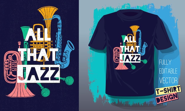 Tutto quel jazz lettering slogan strumenti musicali in stile retrò schizzo