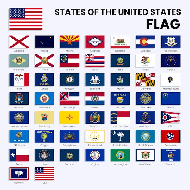 Vector all united states of america flags all usa states vector flags united states flag 50 united state