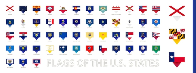 All US state flags, pin flags collection. Vector flag set.