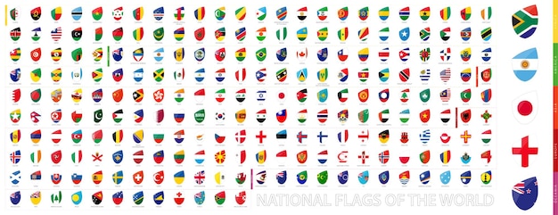 Alle officiële nationale vlaggen van de wereld in rugbystijl. Big Rugby icon set met preview vlag van Zuid-Afrika, Argentinië, Japan, Engeland, Nieuw-Zeeland.