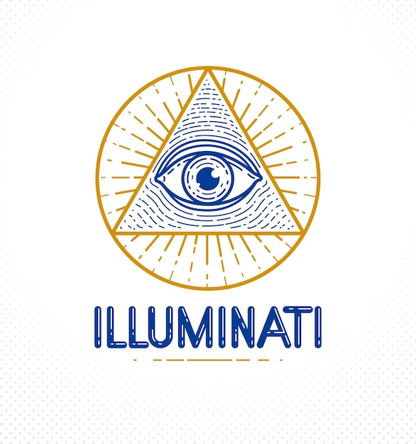 Alle wakend oog van god in heilige geometrie driehoek, metselwerk en illuminati symbool, vector logo of embleem ontwerpelement.