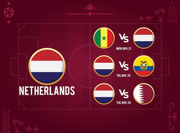 Alle wedstrijdschema's van Nederlands Elftal met tijd en datum in Wereldkampioenschap 2022