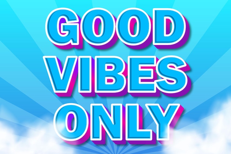 Vector alleen goede vibes lettertype typografie 3d bewerkbare teksteffect stijl belettering sjabloon achtergrondontwerp