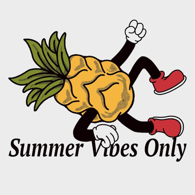 Alleen zomervibes met ananas groovy karakterontwerp