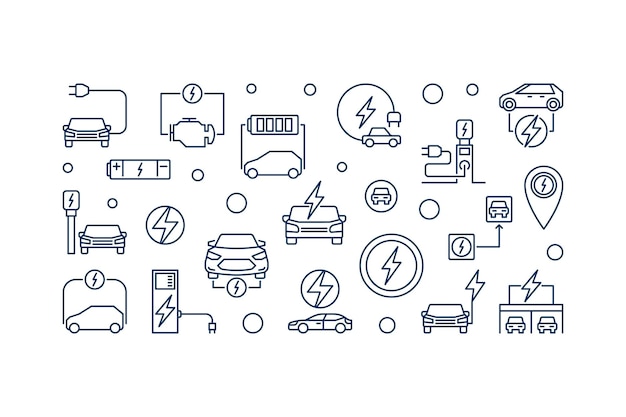 Горизонтальный баннер Allelectric car Векторная иллюстрация контура