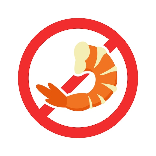 Vector allergen food flat icon ban to shrimp