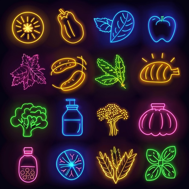 allergen food neon vector set