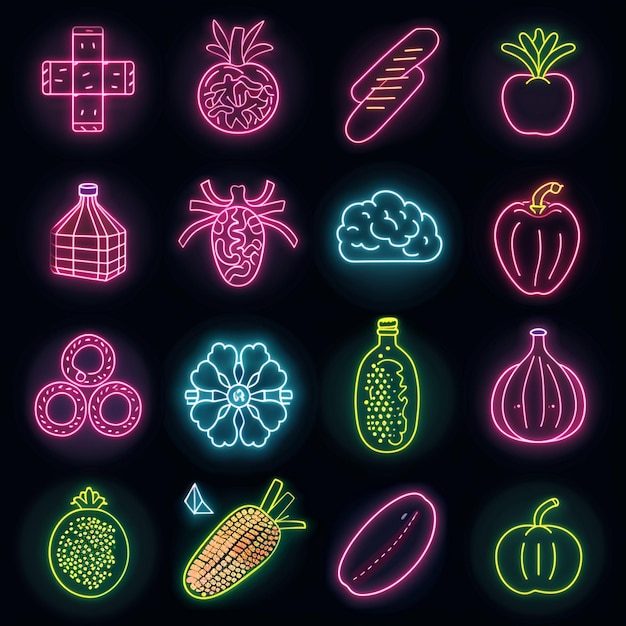 allergen food neon vector set