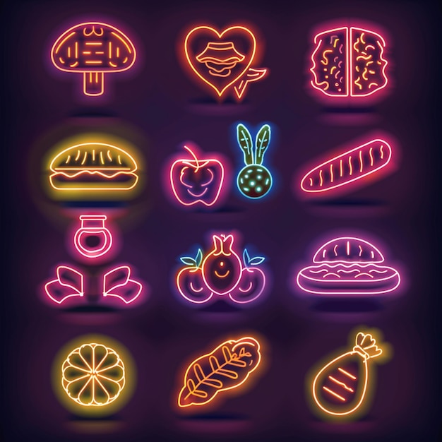 allergen food neon vector set