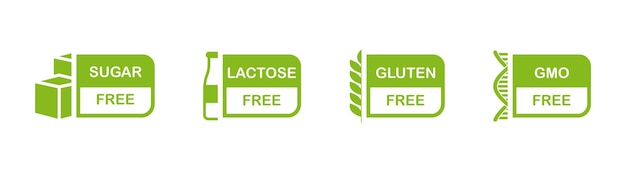 Allergen free label set Sugar free Gluten free GMO free Lactose free