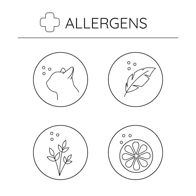 Vector allergens line icons set