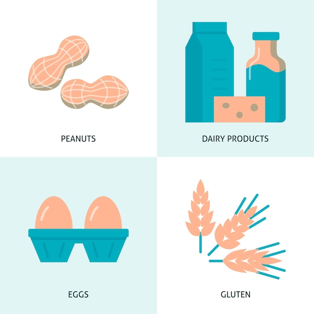 Vector allergic food icon set