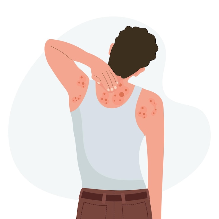 Vector allergic itching skin inflammation redness and irritation atopic dermatitis eczema psoriasis