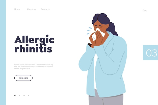 Vector allergic rhinitis landing page design template for medical service offering methods for treatment