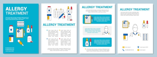 Allergie behandeling brochure sjabloon lay-out. preventie van allergische ziekten. flyer, boekje, folder print ontwerp met illustraties. vectorpaginalay-outs voor tijdschriften, jaarverslagen, reclameposters