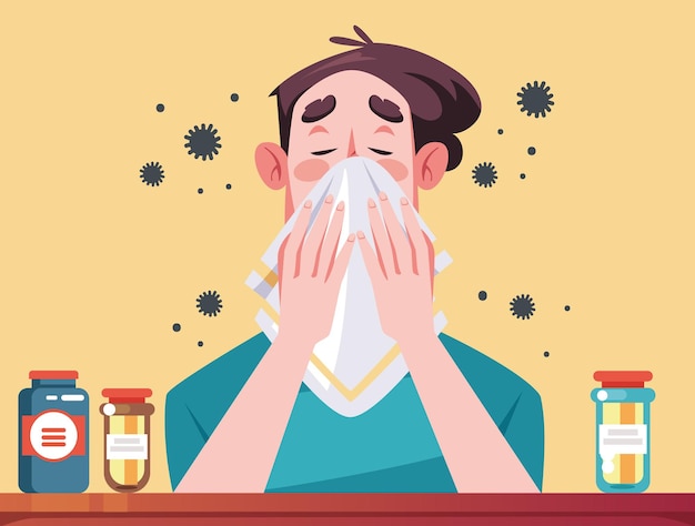 Allergy sneeze pollen seasonal allergic concept graphic design illustration