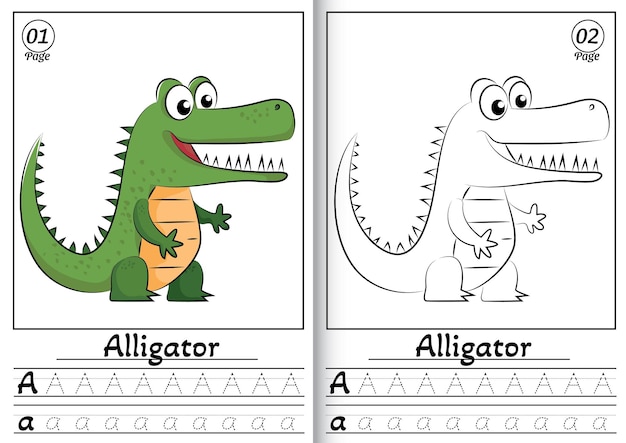 Alligator Alfabet ABC Kleurplaat A Traceer alle letters van het Engelse alfabet Voorschoolse activiteit